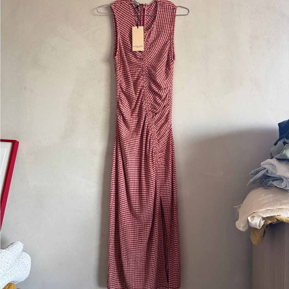 NWT Scotch & Soda Structured Gingham Midi Dress | Roadside Red - Small